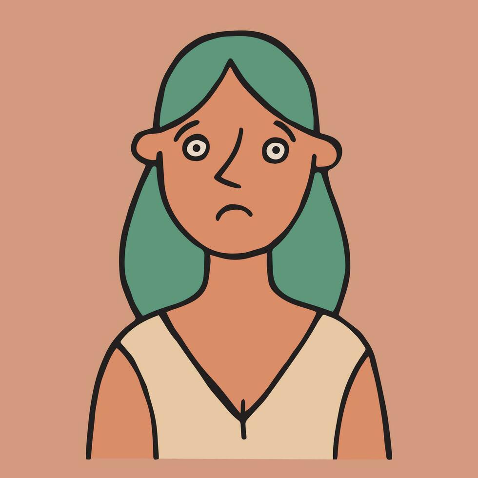 vetor ainda rabisco desenho, retrato do uma triste mulher. simples ilustração