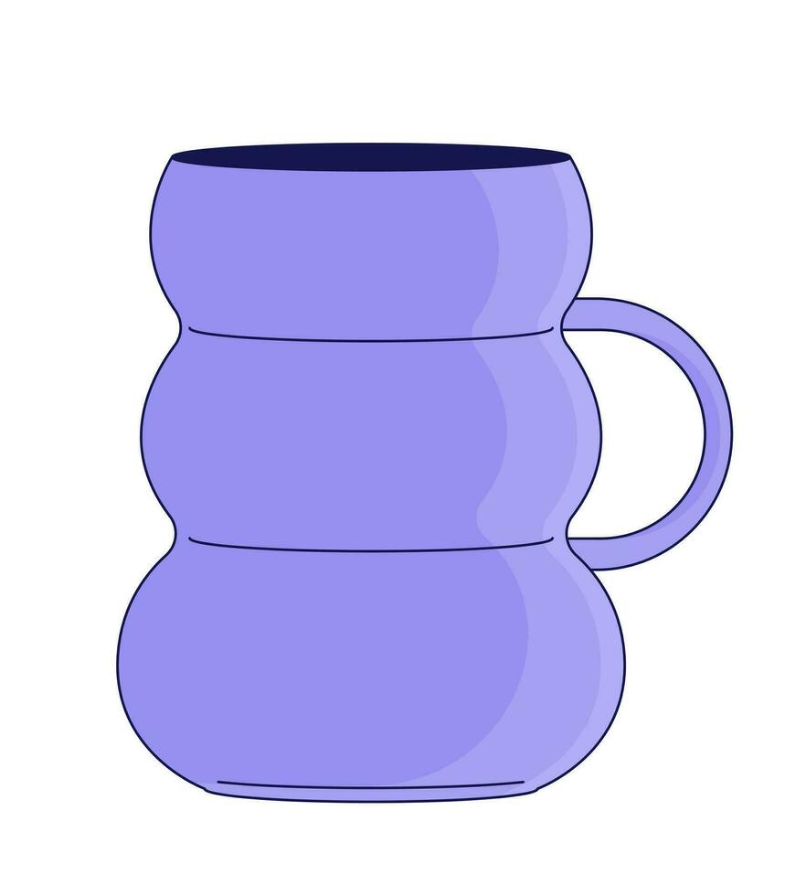 nórdico estilo cerâmico caneca 2d linear desenho animado objeto. único bebida isolado linha vetor elemento branco fundo. escandinavo feito à mão cerâmica copo com lidar com cor plano local ilustração