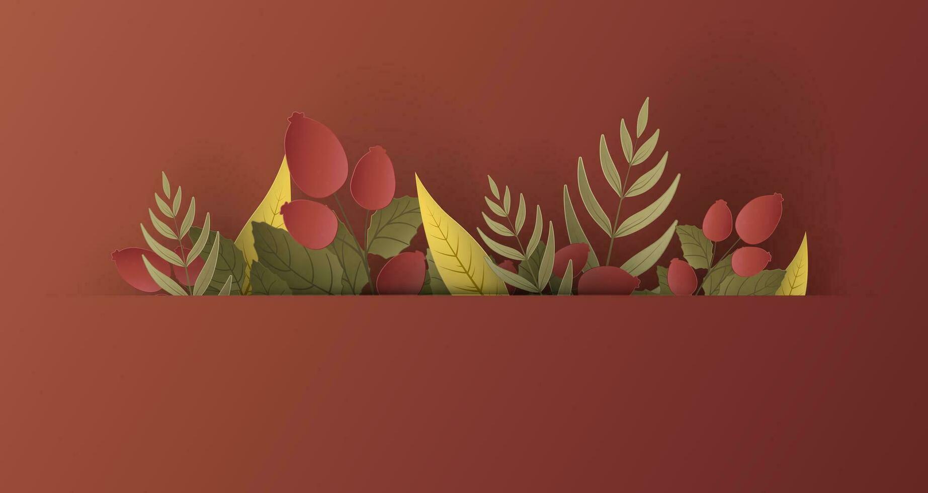 outono folhas fundo dentro papel cortar estilo. vetor 3d ilustração do diferente cor folha, com realista sombra. cortar Fora do cartolinas elementos, decoração do outono feriado para rede ou bandeira.