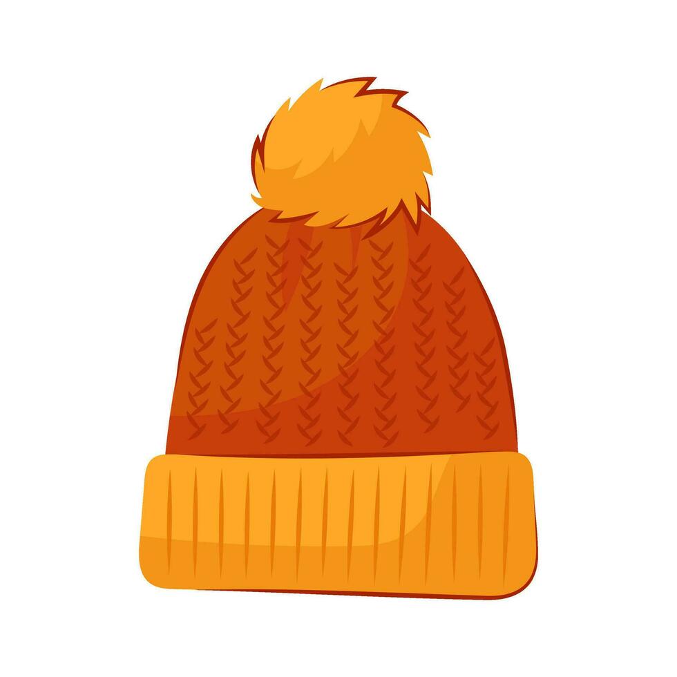 vetor ilustração do uma caloroso outono chapéu em uma branco fundo. caloroso tricotado chapéu com bubão dentro plano estilo.