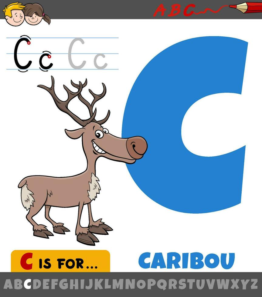 carta c a partir de alfabeto com desenho animado caribu animal personagem vetor