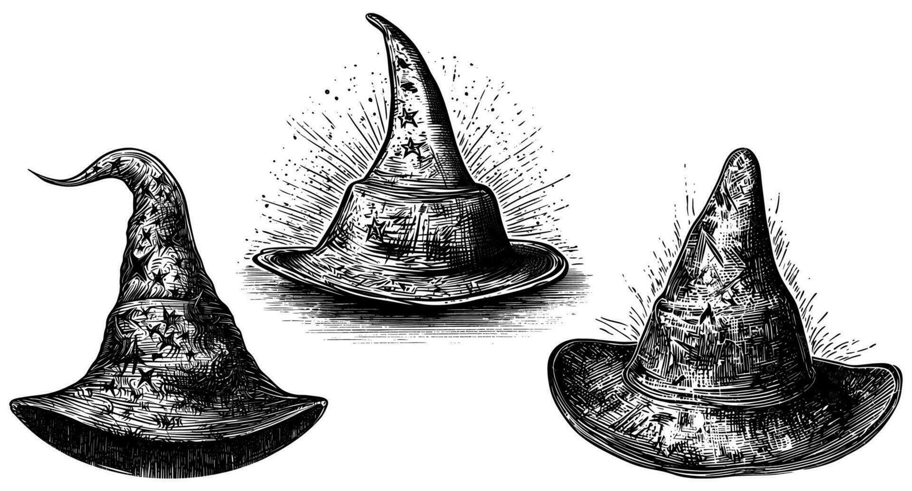 bruxa chapéu linogravura vetor