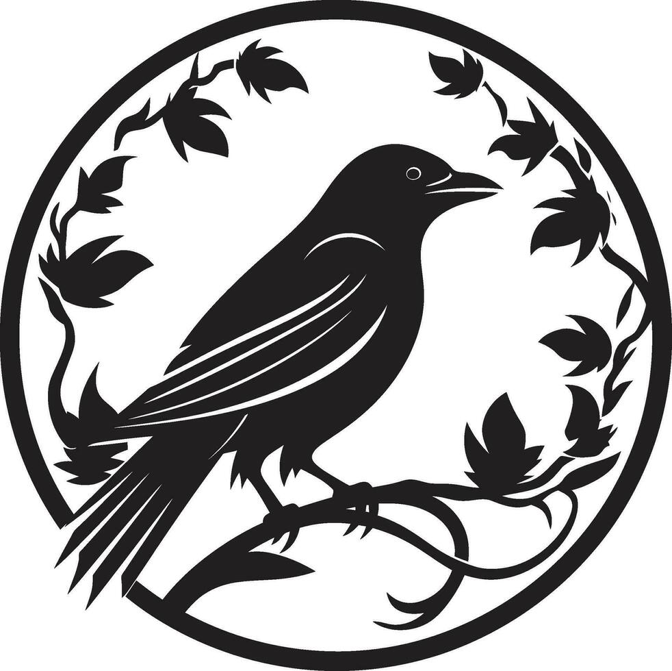 Raven silhueta minimalista insígnia minimalista pássaro emblema vetor