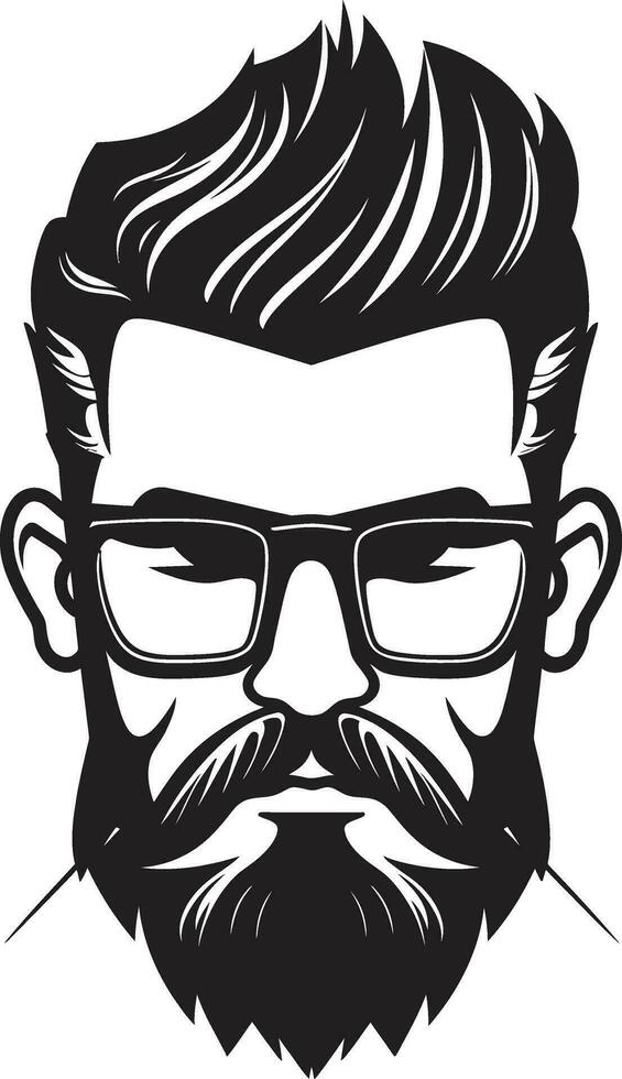 hipster ícone monocromático vetor exibindo bigodudo estilo retro ressurgimento Preto vetor tributo para urbano legal