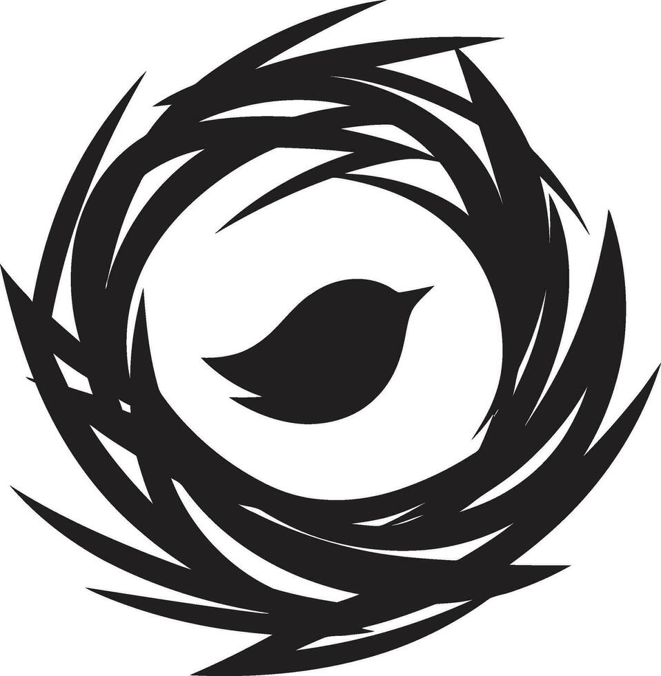 aninhado dentro monocromático noir pássaro ninho símbolo estético refúgio Preto pássaro ninho logotipo vetor