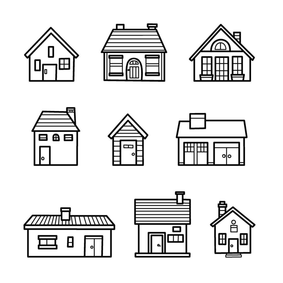 conjunto do casa isolado ícones, em branco fundo, linear linha, geométrico forma projeto, plano vetor ilustração