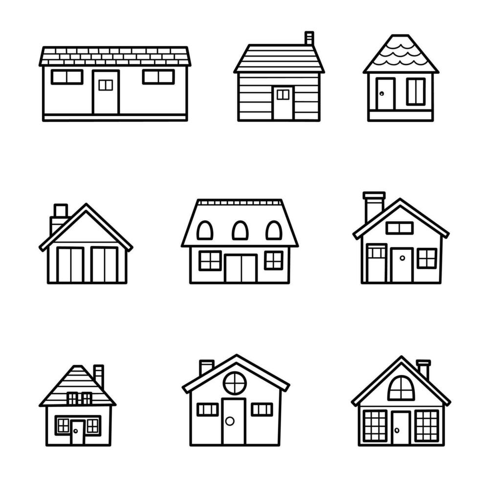 conjunto do esboço casa ícones, em branco fundo, isolado, simples projeto, linear ícone, vetor ilustração