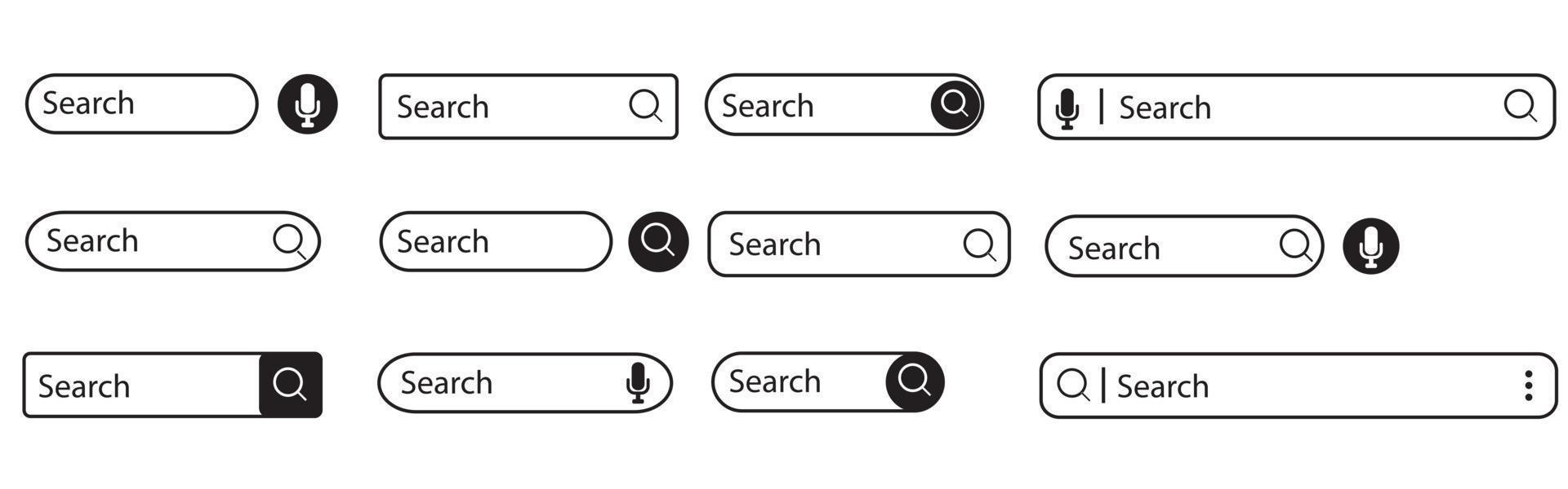 conjunto de barra de pesquisa. barra de pesquisa, caixas de pesquisa. elementos da interface do usuário da web para navegadores vetor