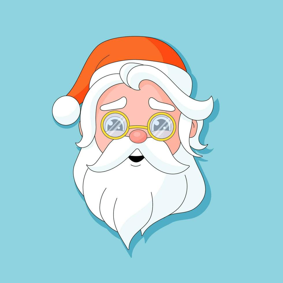 santa claus personagem face ícone, fofa Natal mascote, groovy santa cabeça. desenho animado Senior homem com oculos escuros. vetor