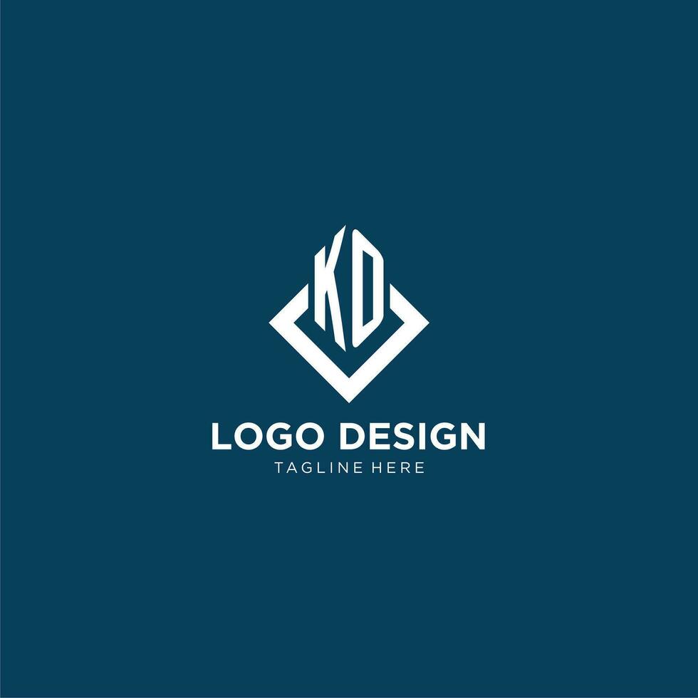 inicial ko logotipo quadrado losango com linhas, moderno e elegante logotipo Projeto vetor