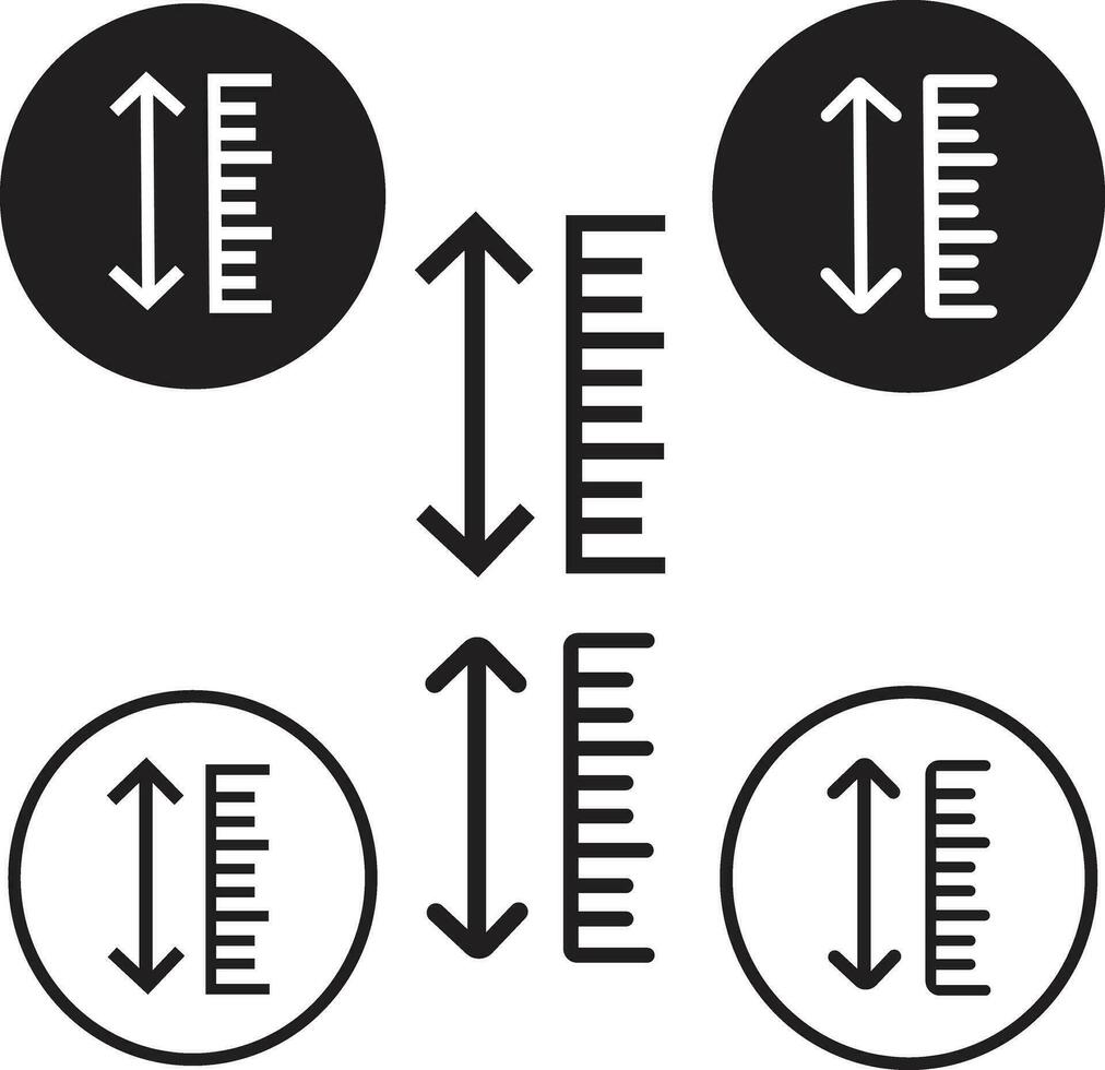 conjunto ajustável plano altura ícone. ajustar comprimento símbolo. Tamanho ajustamento seta sinal, isolado em branco fundo vetor