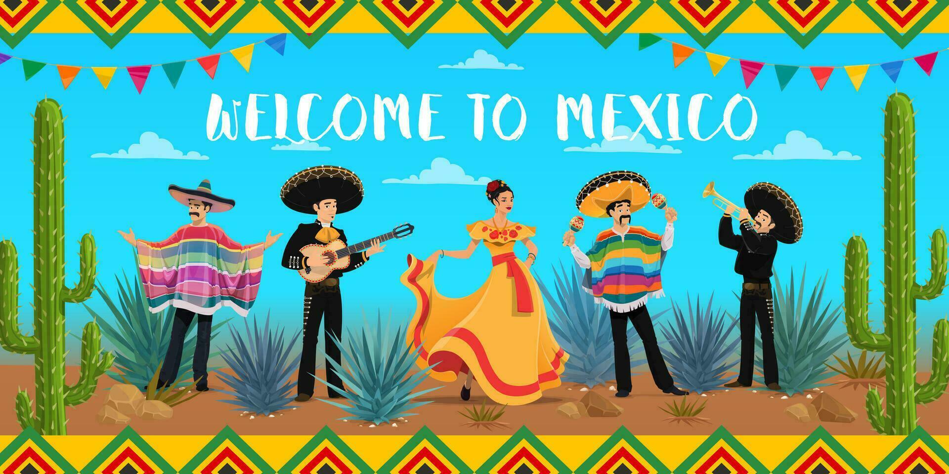 nacional mexicano personagens, bem-vinda para México vetor