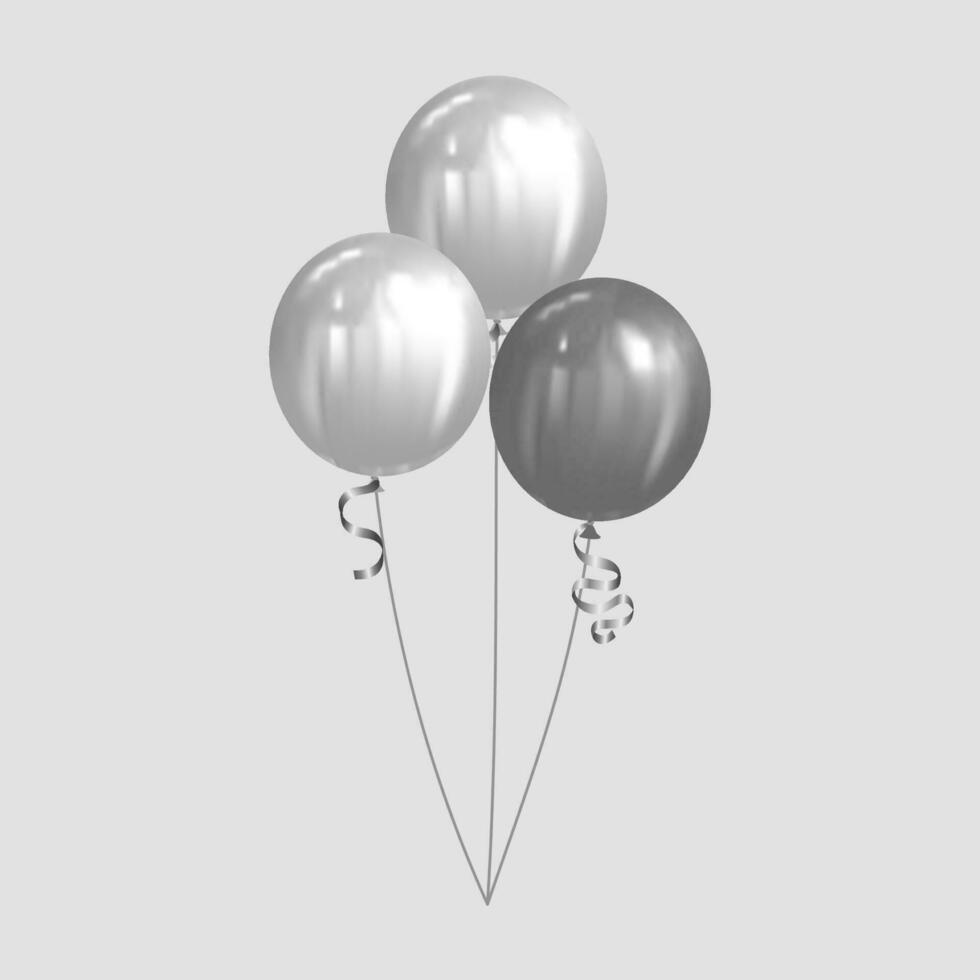 grupo do prata balões vetor festivo ilustração do vôo realista em cinzento fundo