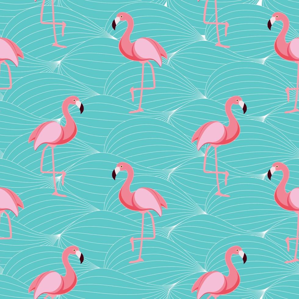 Ilustração em vetor fundo fofo retrô sem costura flamingo