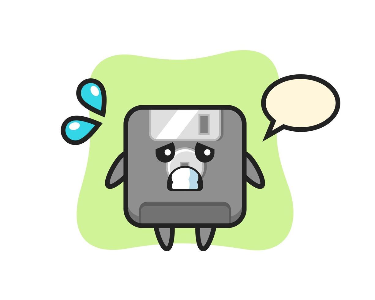 personagem mascote do disquete com gesto de medo vetor