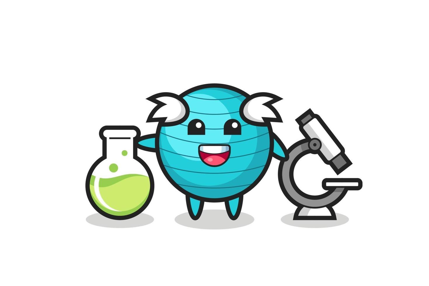 personagem mascote da bola de exercícios como um cientista vetor