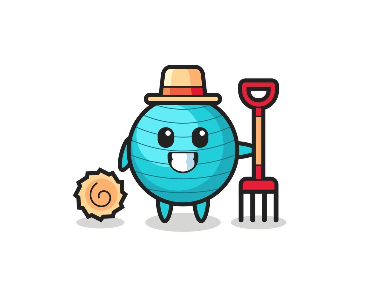 personagem mascote da bola de exercícios como fazendeiro vetor