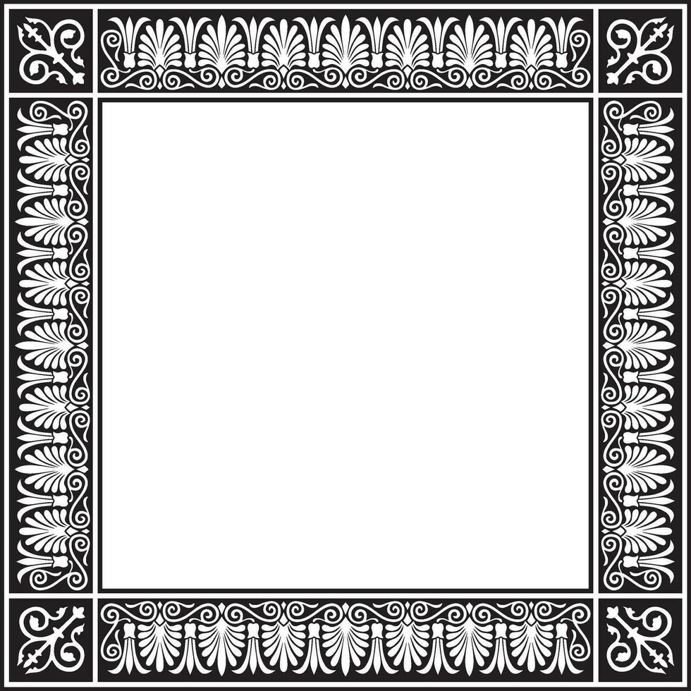 vetor monocromático Preto quadrado clássico grego ornamento. europeu ornamento. fronteira, quadro, Armação antigo Grécia, romano Império