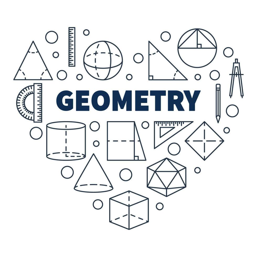 geometria escola disciplina vetor conceito em forma de coração esboço bandeira. coração com geométrico formas símbolos ilustração