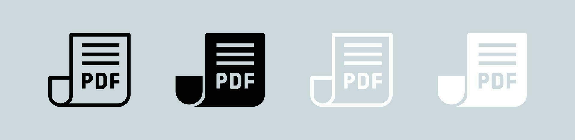 pdf ícone conjunto dentro Preto e branco. formato sinais vetor ilustração.