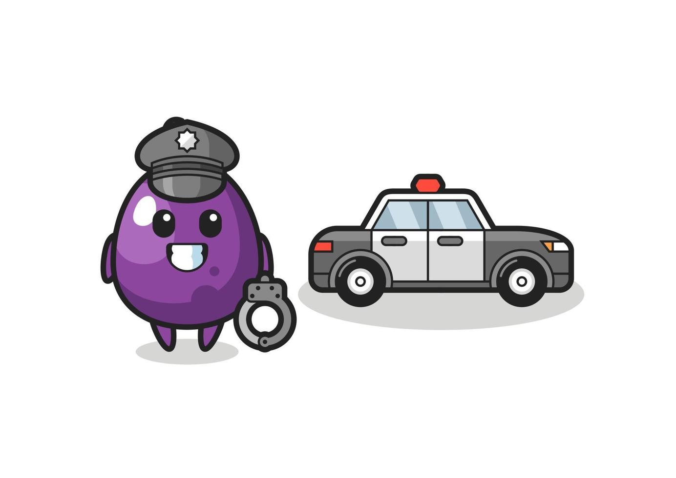 desenho animado mascote de berinjela como policial vetor