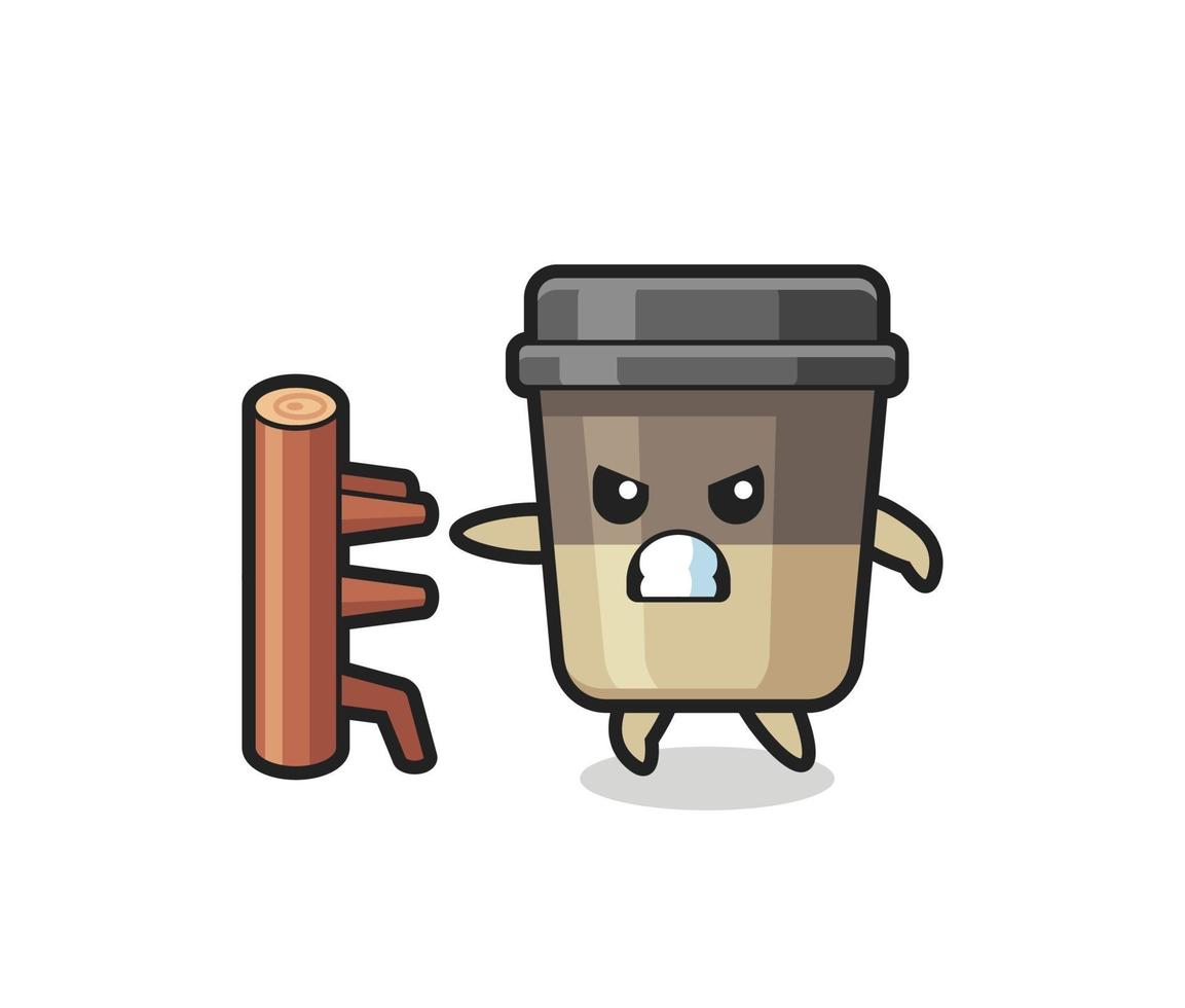 ilustração dos desenhos animados da xícara de café como um lutador de caratê vetor