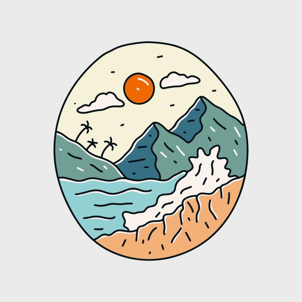 a montanha e onda verão tema para crachá adesivo gráfico ilustração vetor arte camiseta Projeto