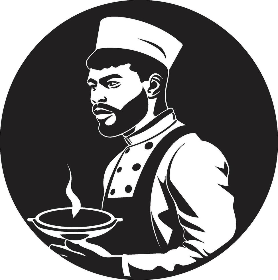 uma gosto do elegância monocromático chefs domínio elegância em a prato Preto e branco culinária arte vetor