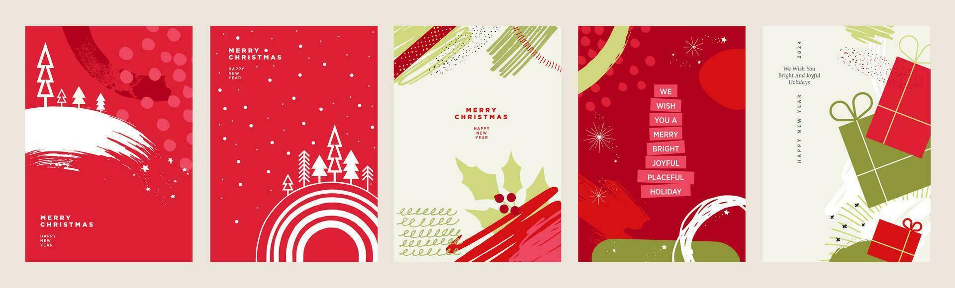 conjunto de cartões de natal e ano novo. conceitos de ilustração vetorial para design gráfico e web, banner de mídia social, material de marketing. vetor