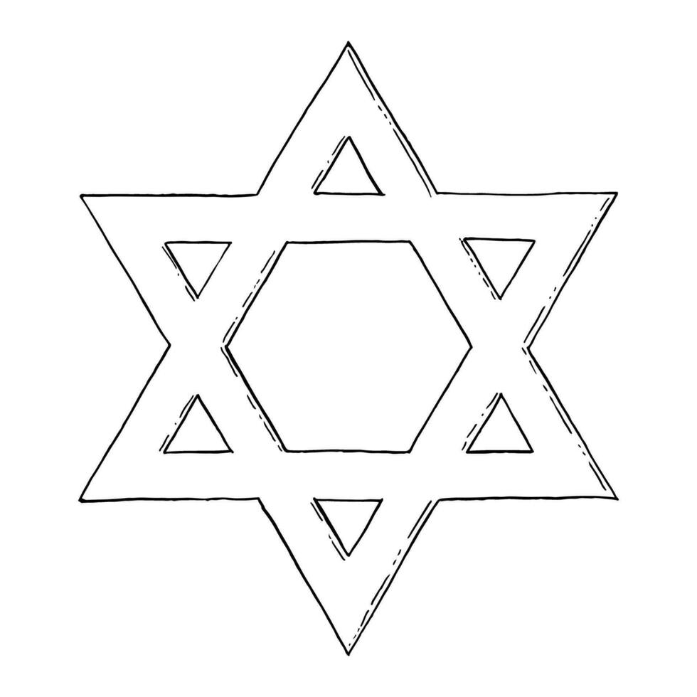 Estrela do david Preto e branco tinta ilustrações para Israel e judaico desenhos, Magen david adom serviço. seis aguçado hexagrama geométrico figura vetor