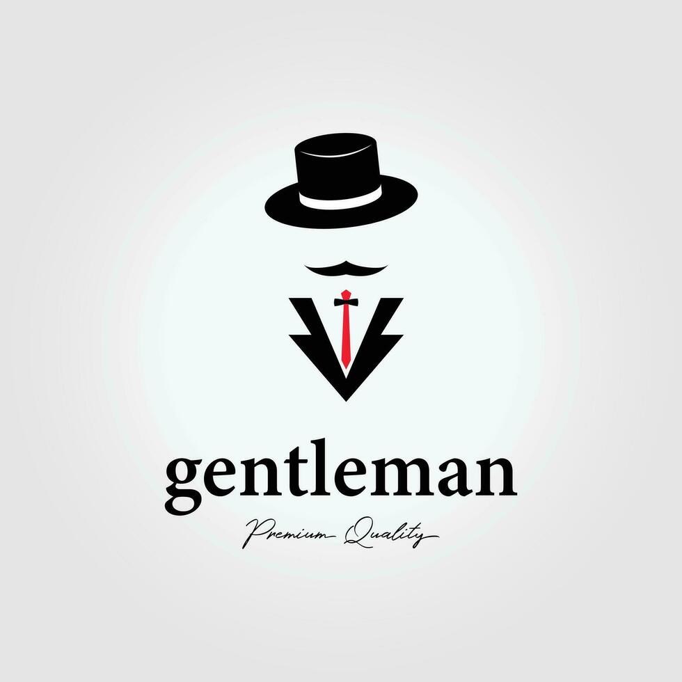 cavalheiro vintage logotipo bigode com chapéu vetor ilustração Projeto