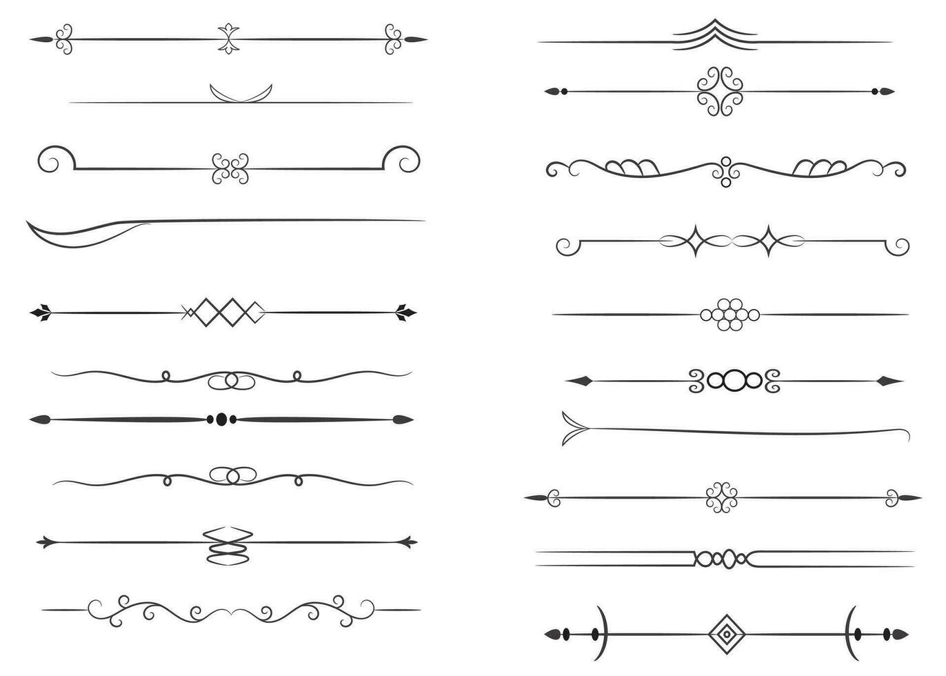 página divisor e Projeto elementos. conjunto do vários simples Preto divisor projeto, sortido divisor coleção modelo vetor. coleção do floral divisores elementos mega decoração para caligrafia. vetor