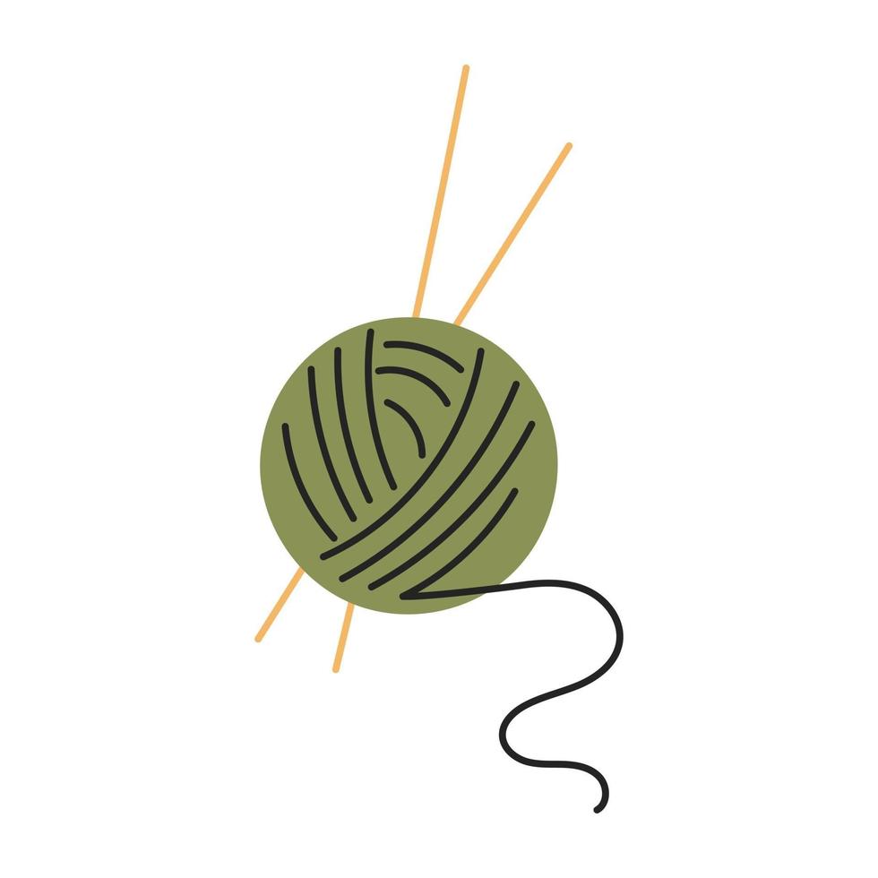 uma bola verde de fios de lã com agulhas de tricô vetor