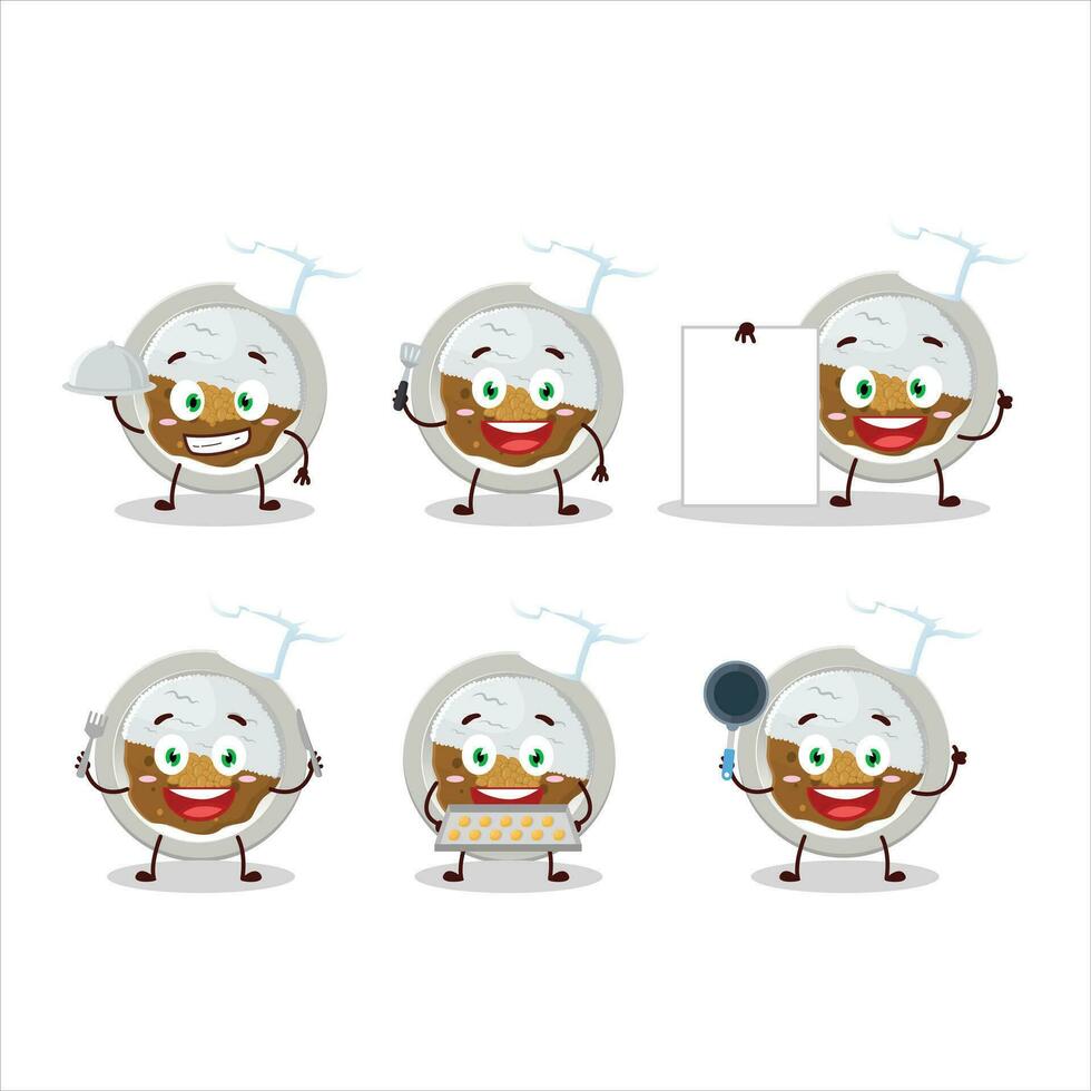 desenho animado personagem do coco ichibanya Curry com vários chefe de cozinha emoticons vetor