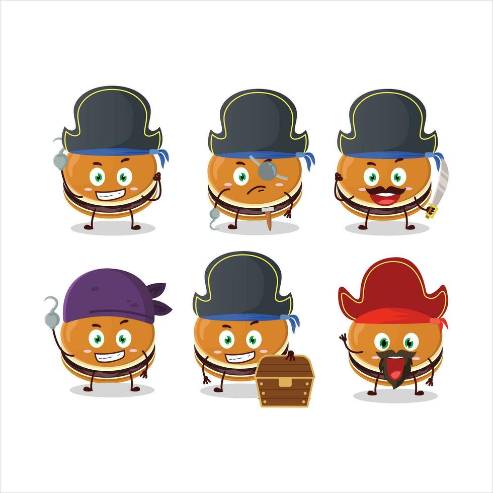 desenho animado personagem do dorayaki com vários piratas emoticons vetor