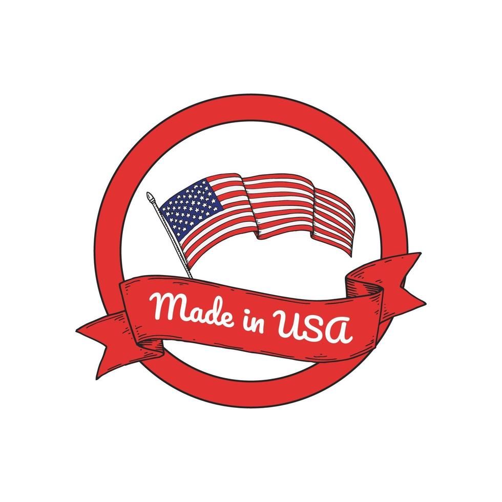 made is USA label com mão desenhada bandeira dos Estados Unidos. vetor