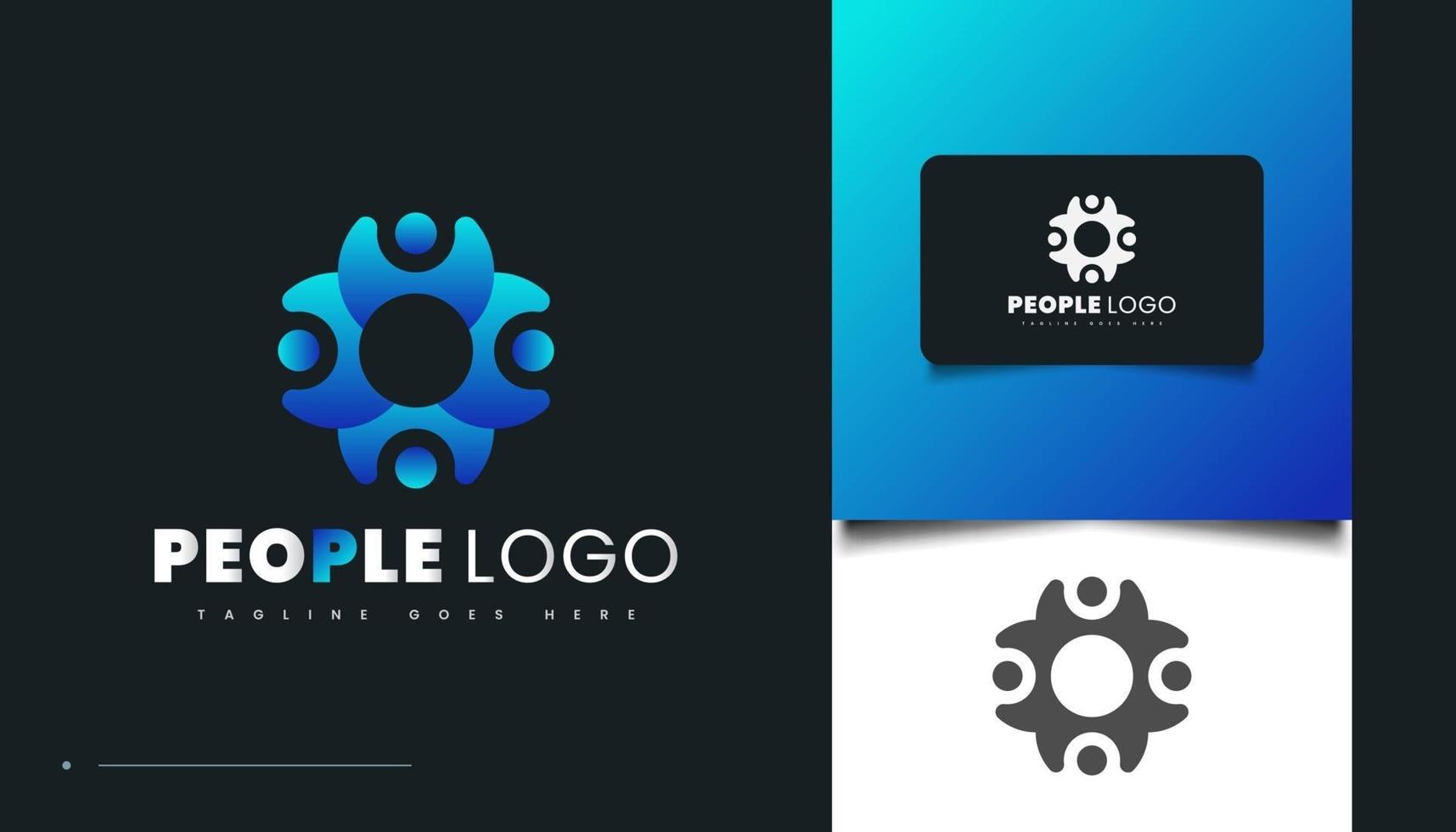 design de logotipo de pessoas em gradiente azul com conceito circular vetor