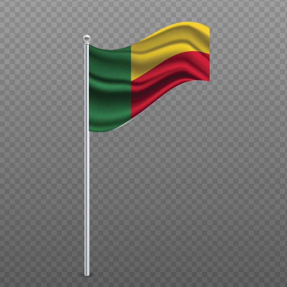Benin acenando uma bandeira no poste de metal. vetor