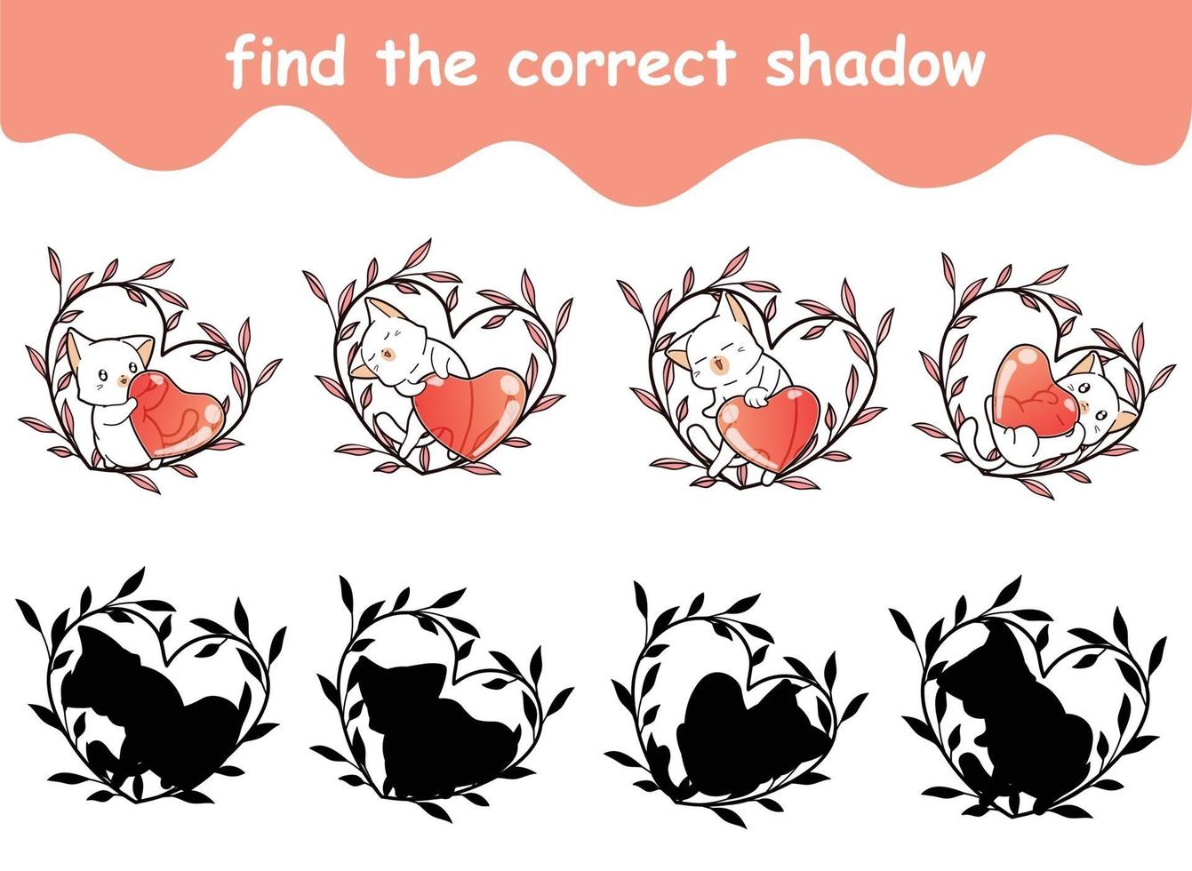 encontre a sombra correta do gato e haert está na coroa do coração vetor