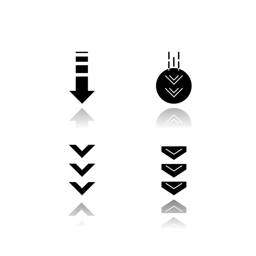 setas para baixo sombreamento conjunto de ícones de glifo preto vetor