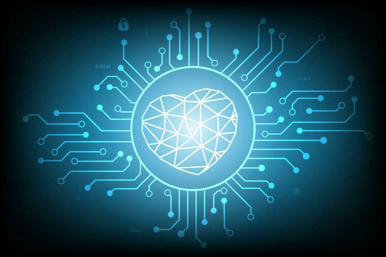 tecnologia o circuito com polígono coração dentro a círculo vetor