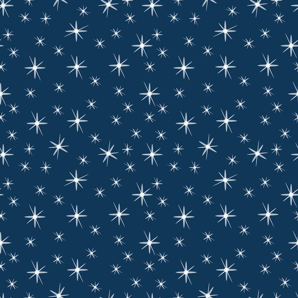 branco estrelas flocos de neve em uma Sombrio azul fundo. vetor ilustração desatado inverno padronizar para embalagem, papel de parede, têxteis