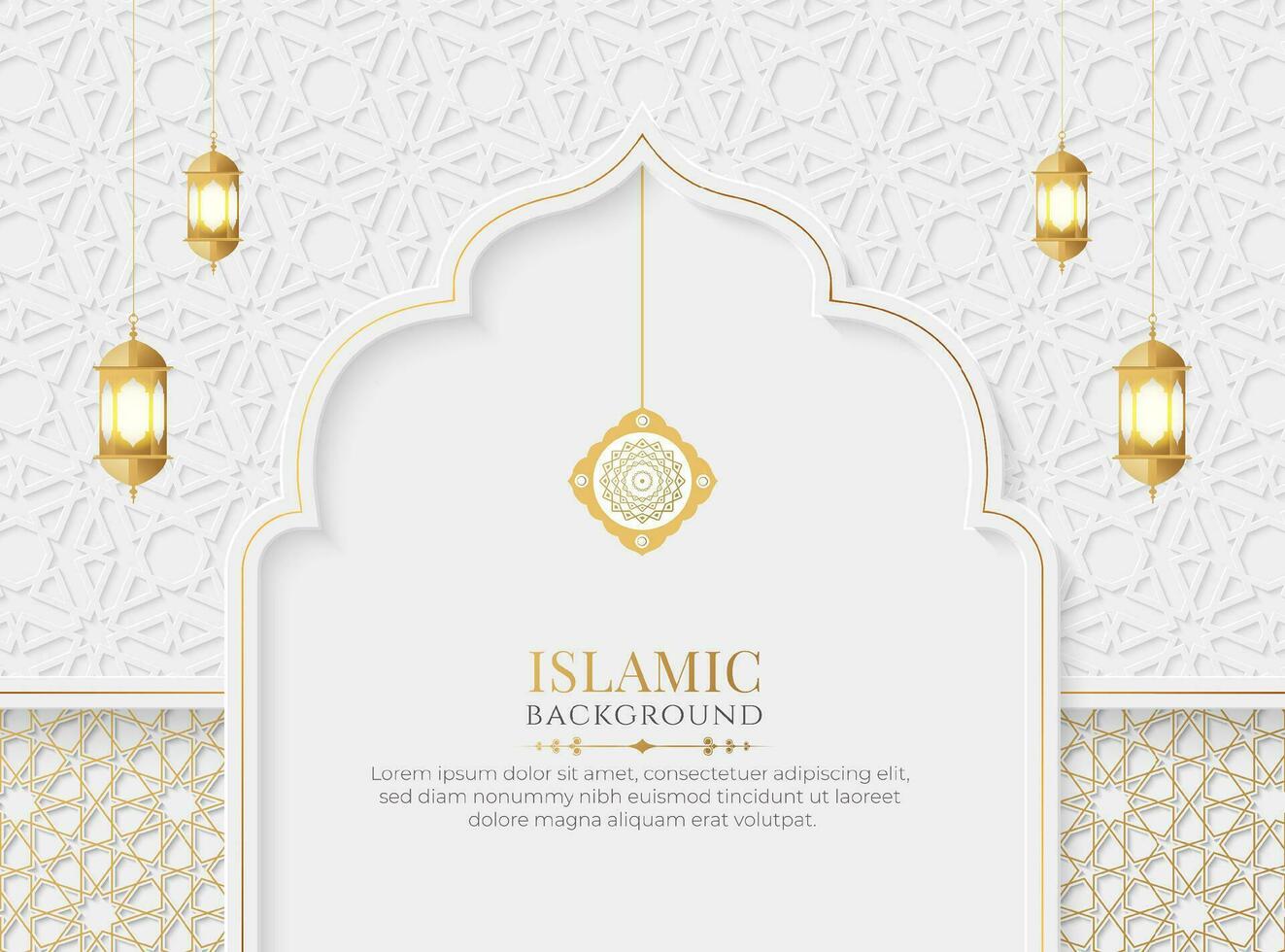 islâmico árabe elegante luxo ornamental fundo com islâmico padronizar e decorativo suspensão lanterna enfeites vetor