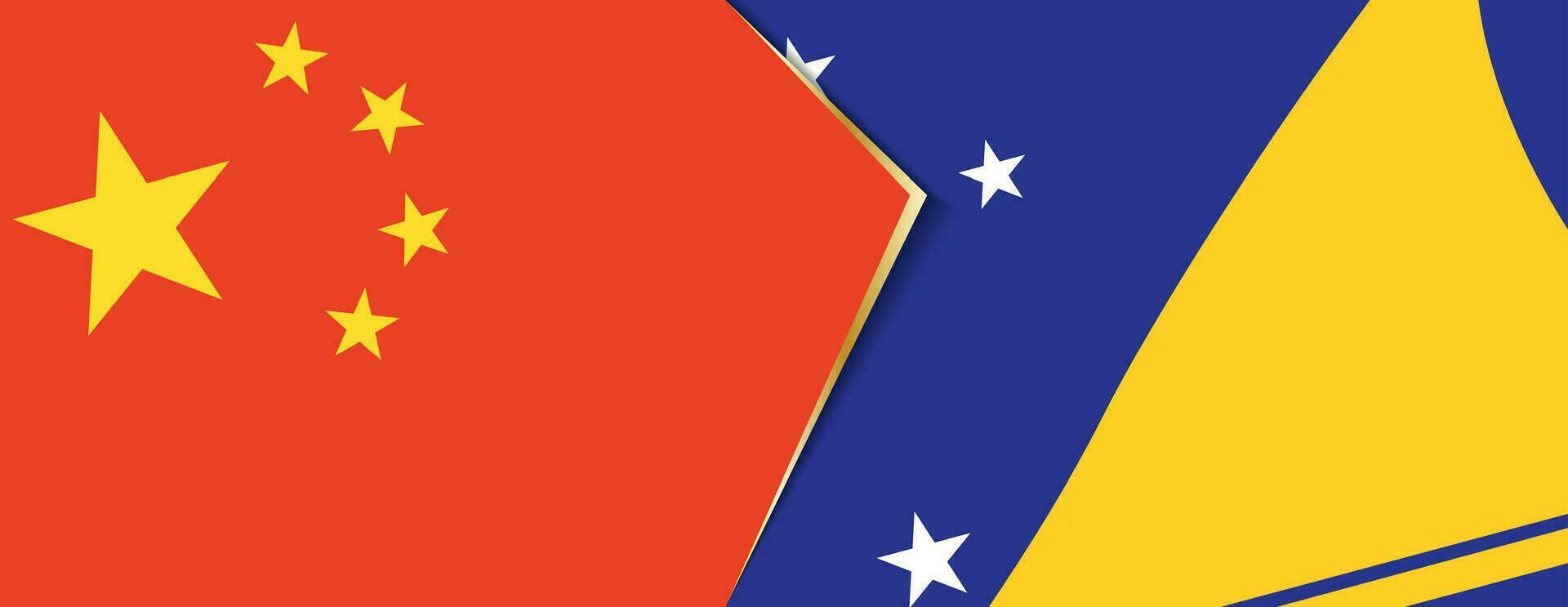 China e Tokelau bandeiras, dois vetor bandeiras.