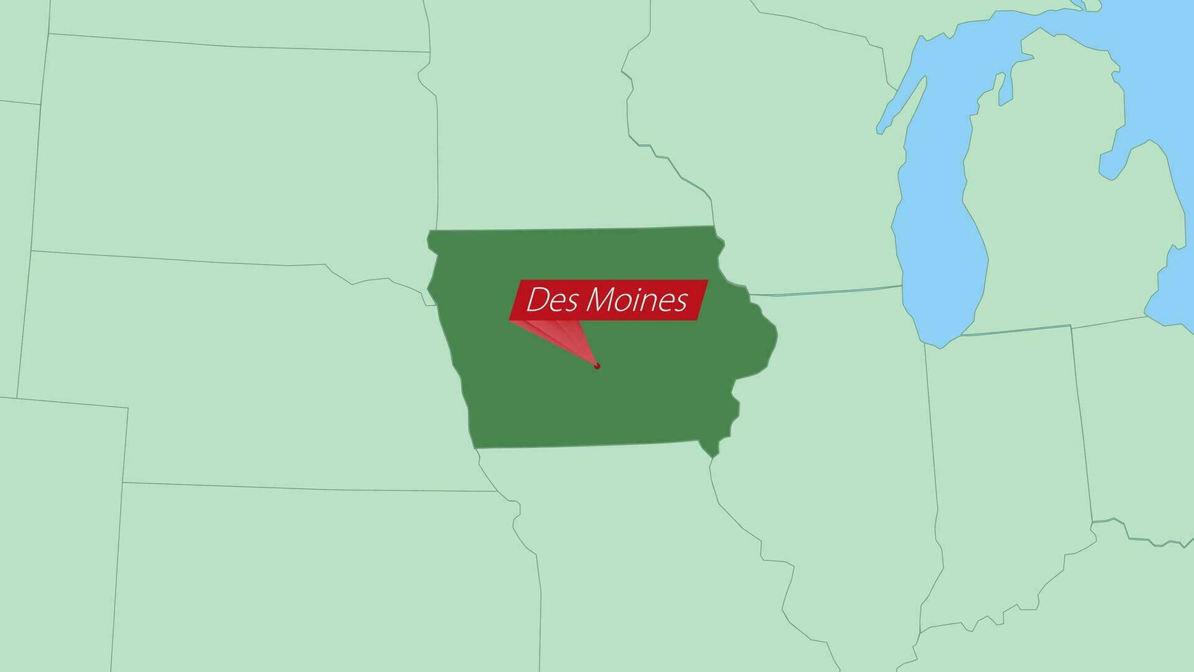 mapa do iowa com PIN do país capital. vetor