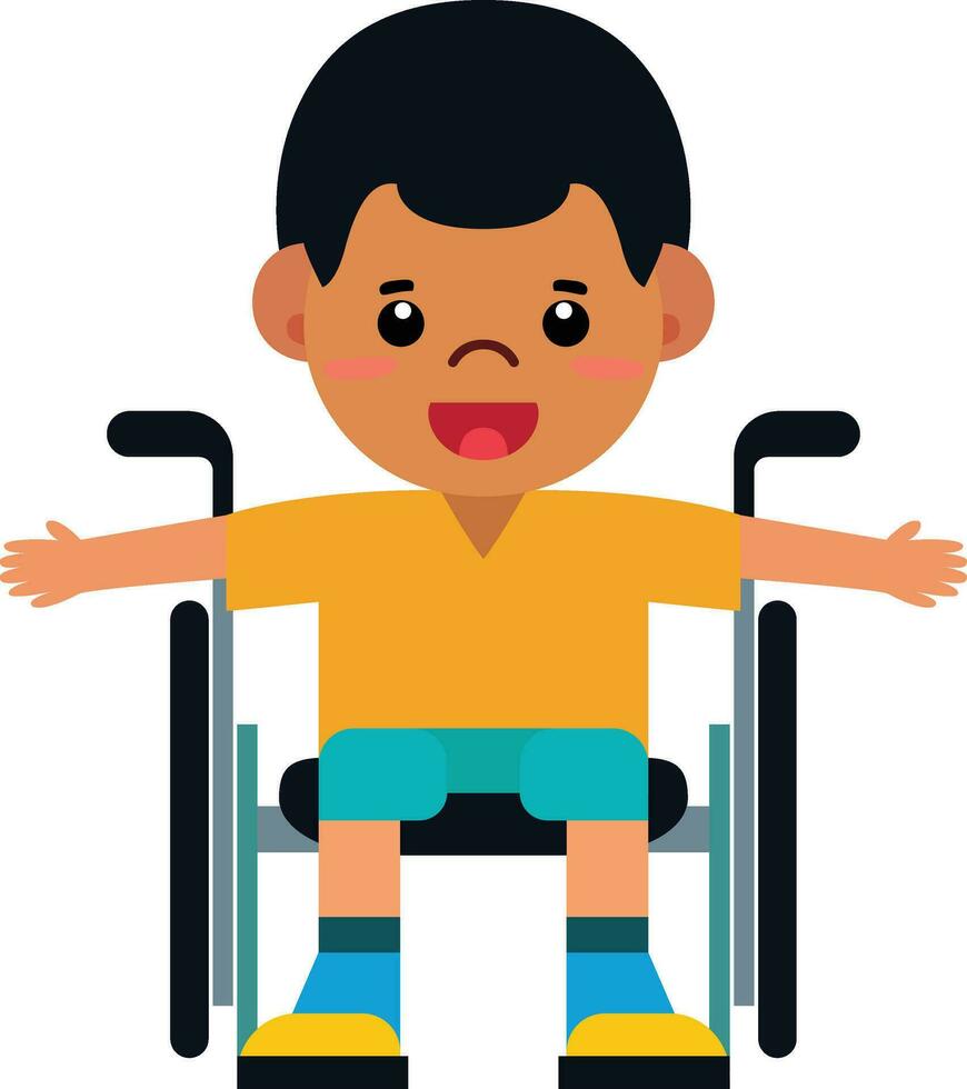 especial necessidades criança em uma cadeira de rodas plano estilo vetor ilustração, especial necessidades criança, especial necessidades Garoto em uma mobilidade cadeira estoque vetor imagem