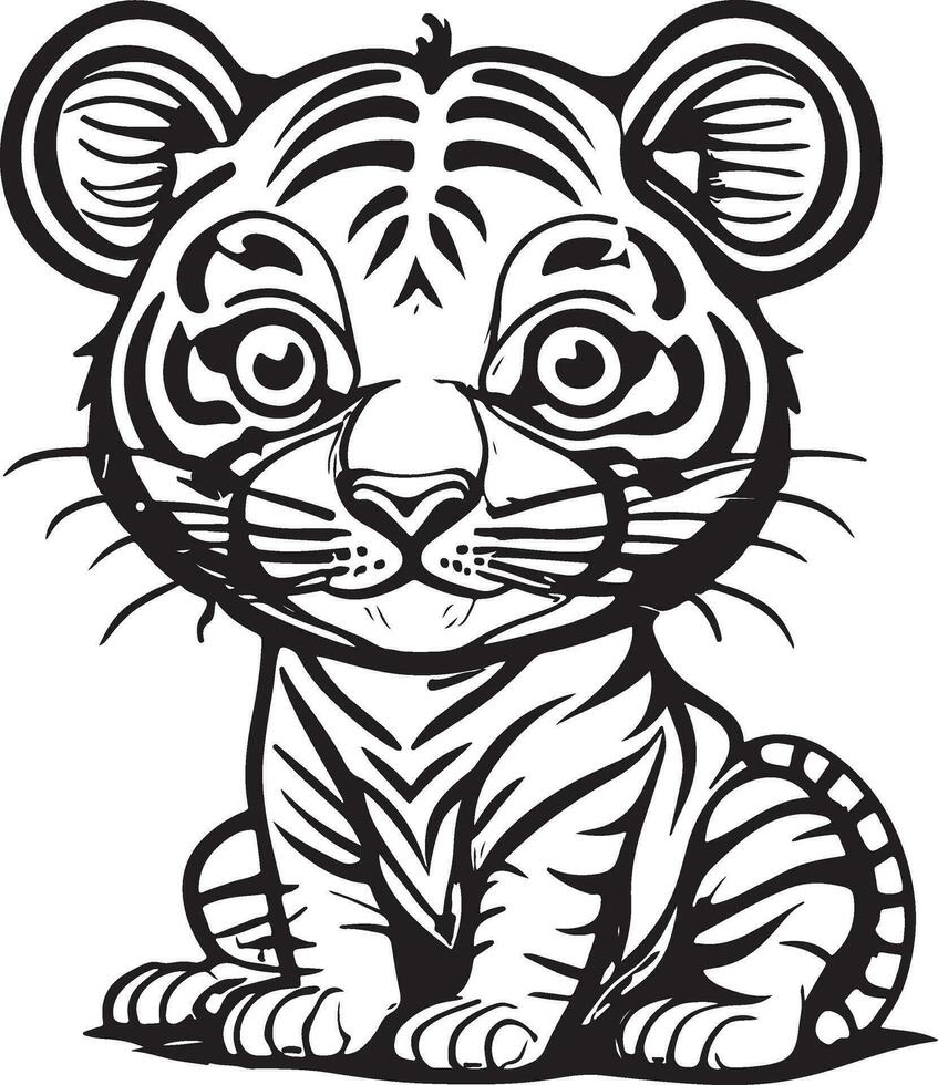 Preto e branco ilustração para coloração animais, fofa tigre vetor