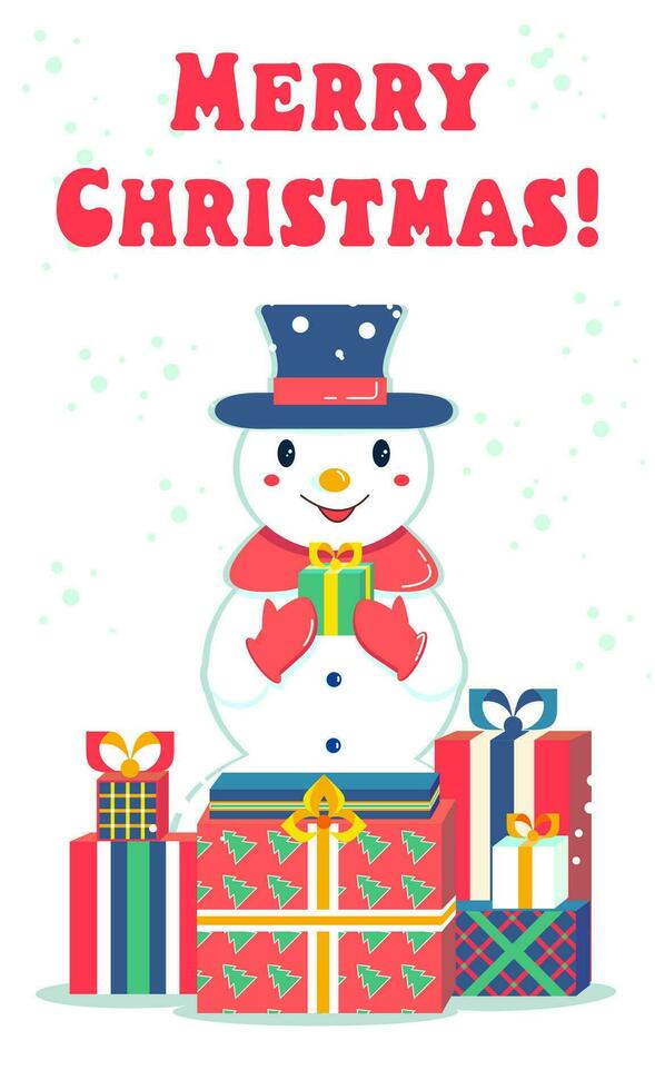 Natal cartão, presente saco ou caixa Projeto com boneco de neve. alegre Natal vetor