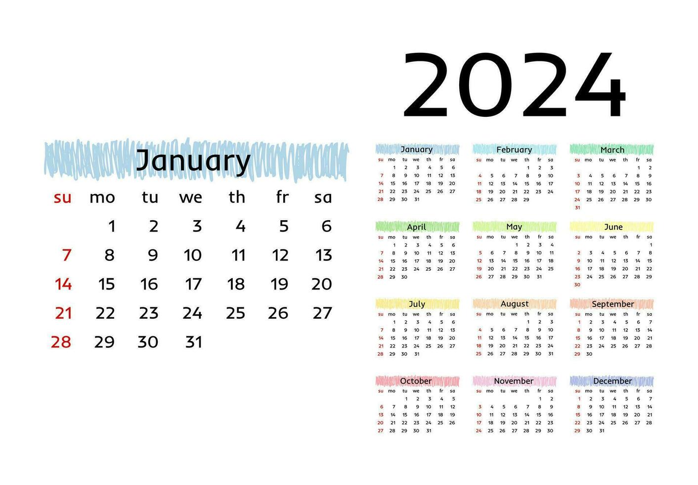 calendário para 2024 isolado em uma branco fundo vetor