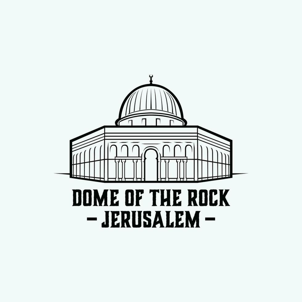 cúpula do a Rocha Jerusalém Palestina gaza Preto e branco vetor isolado